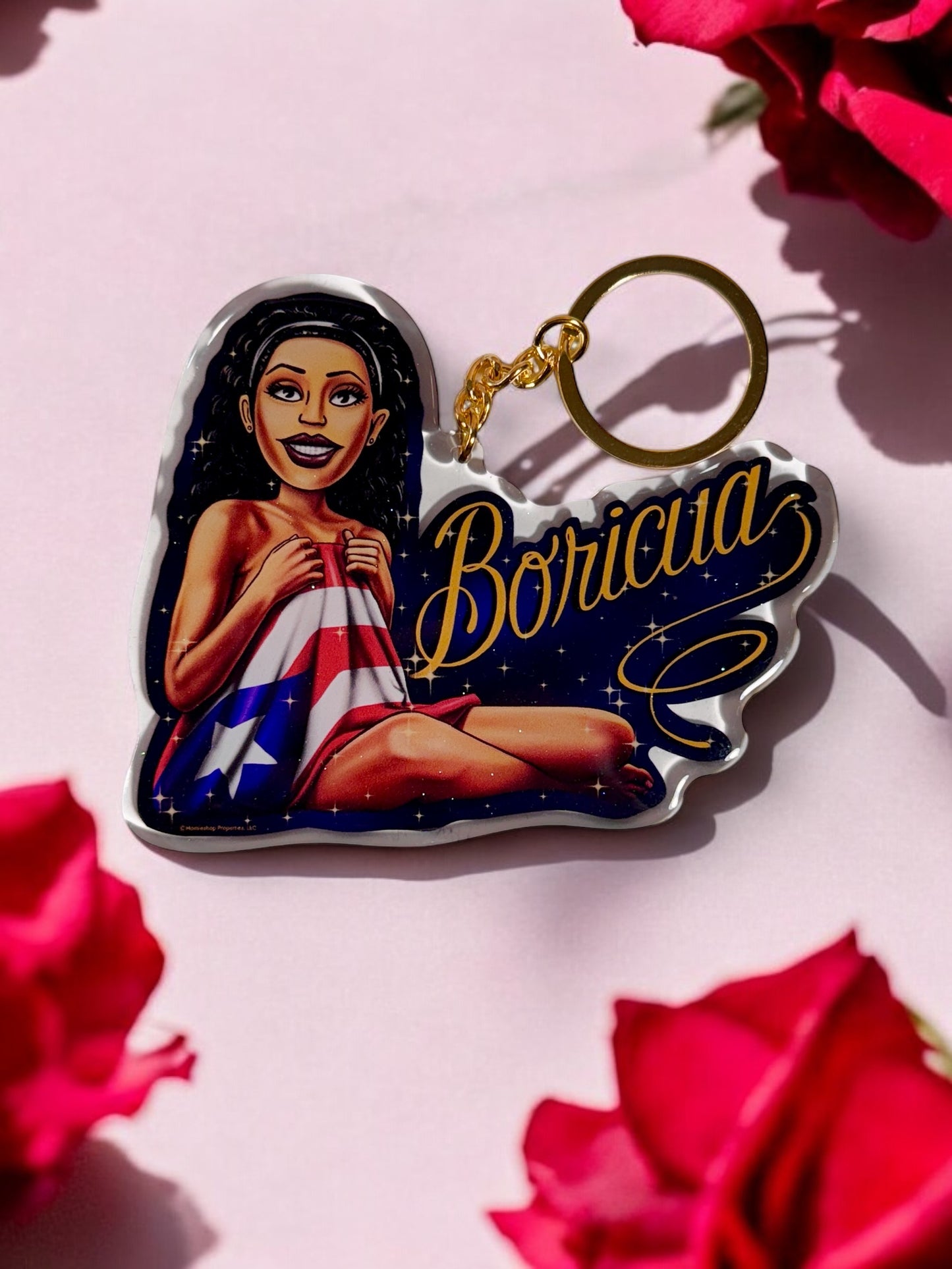 HomieGirl Boricua OG keychain featuring classic Chicana street-style character in bold, detailed design