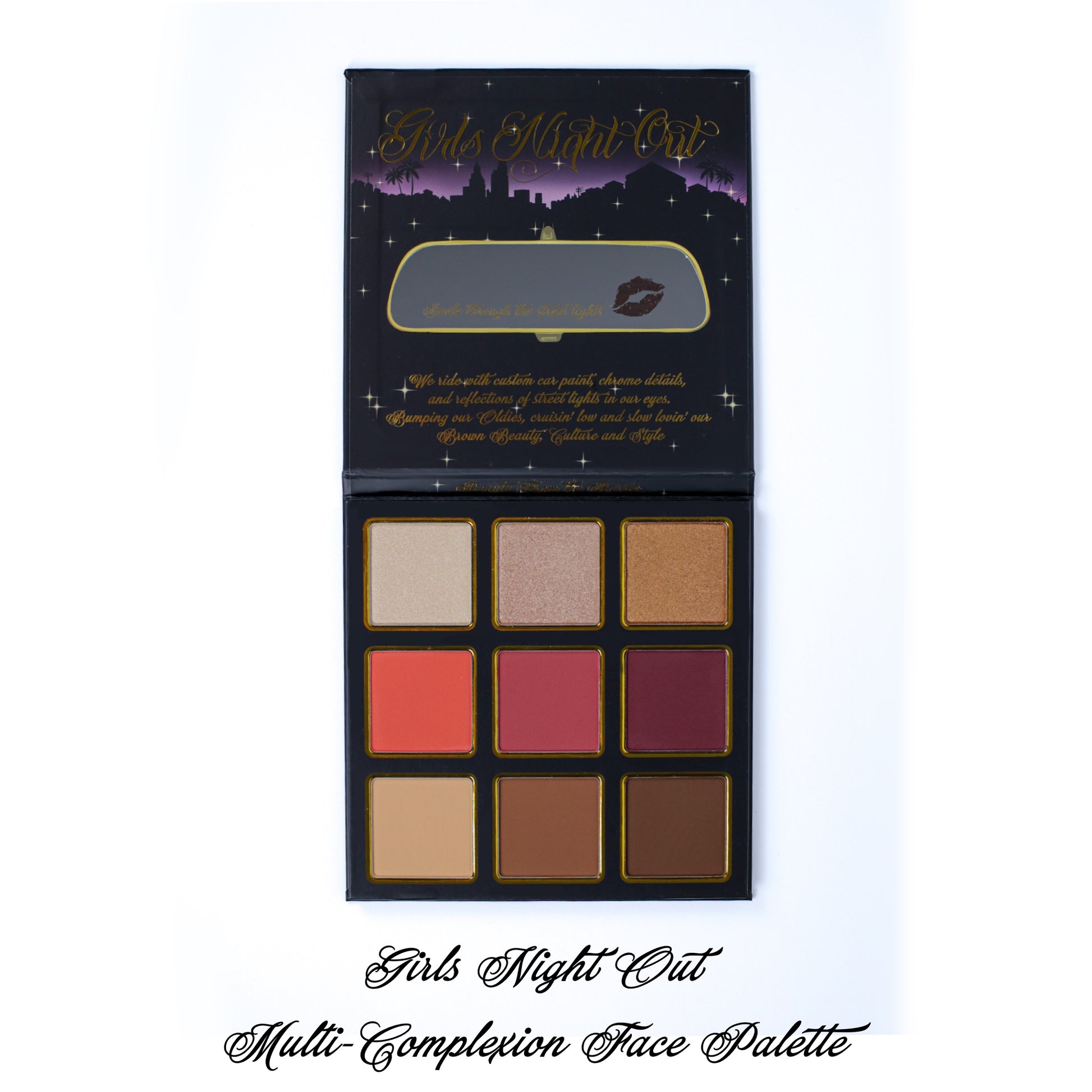 Multi-Complexion Face Palette, Talc Free and for everyday use. Limited Edition and perfect for fans of Chicana Streetwear.