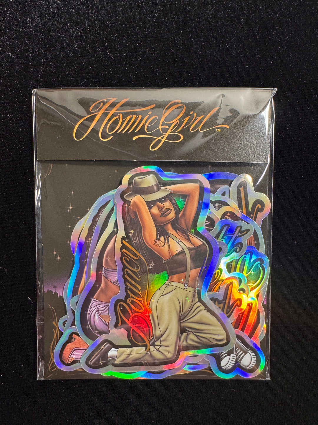 Close-up of HomieGirl character sticker – vibrant colors and detailed urban design