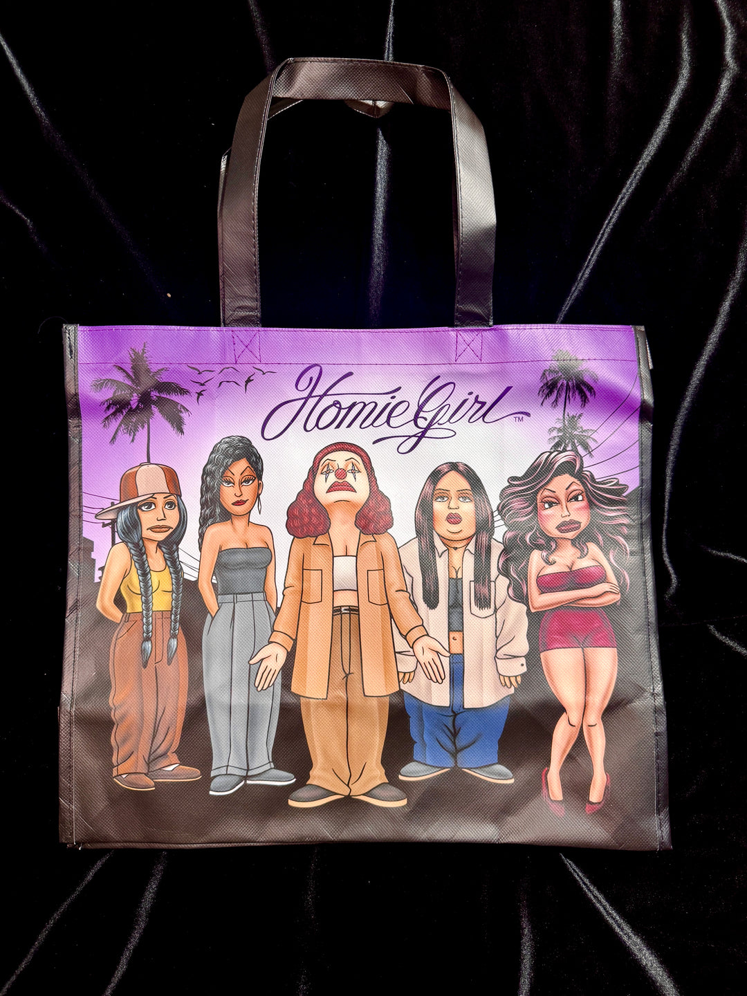 HomieGirl canvas tote bag with custom character artwork – durable and stylish everyday carry