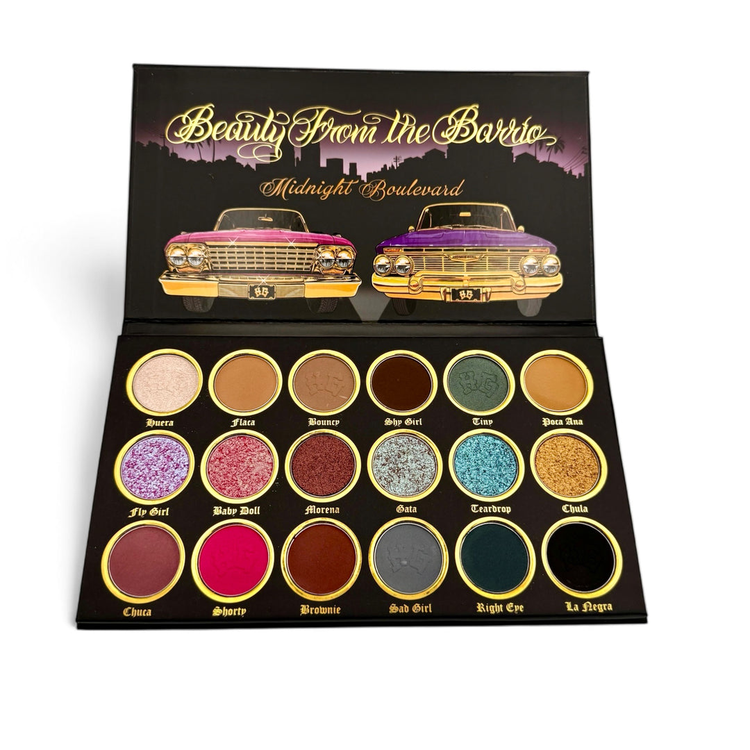 
"Elevate your makeup game with the Homiegirl Boulevard Eyeshadow Palette. Featuring bold, bendable shades perfect for any vibe, this palette is a must-have for homies who love standout looks. Shop now at Homiegirlbeauty.com!"