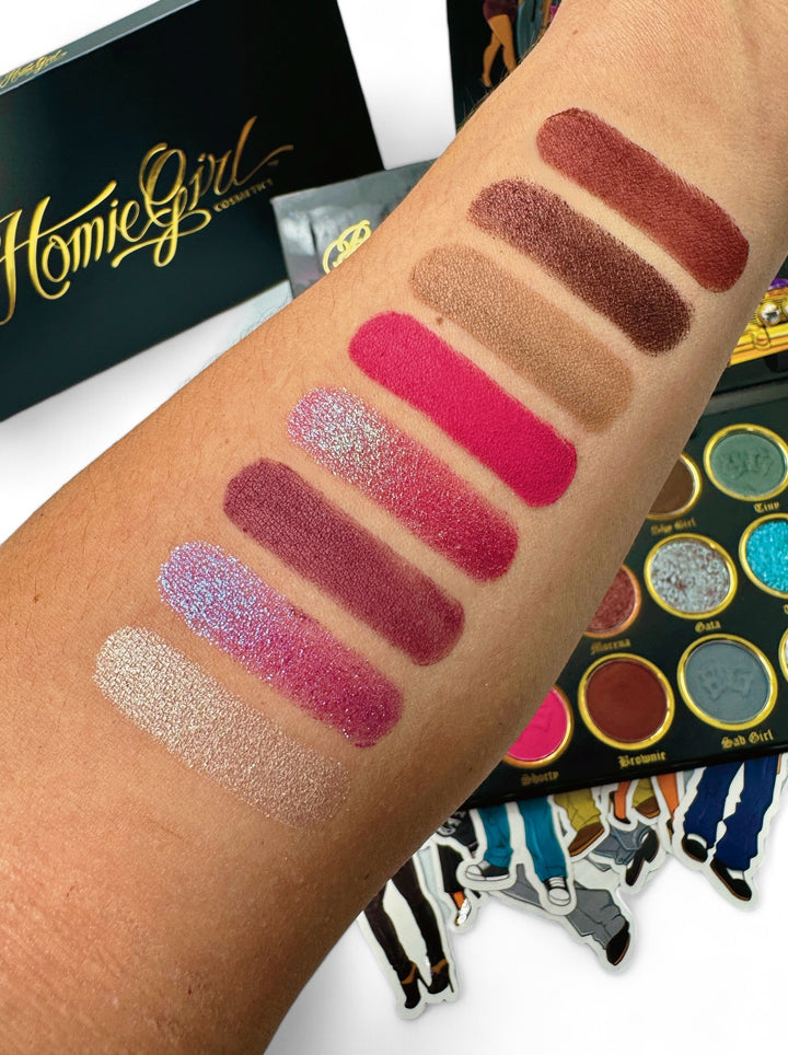 
"Elevate your makeup game with the Homiegirl Boulevard Eyeshadow Palette. Featuring bold, blend-able shades perfect for any vibe, this palette is a must-have for homies who love standout looks. Shop now at Homiegirlbeauty.com!"