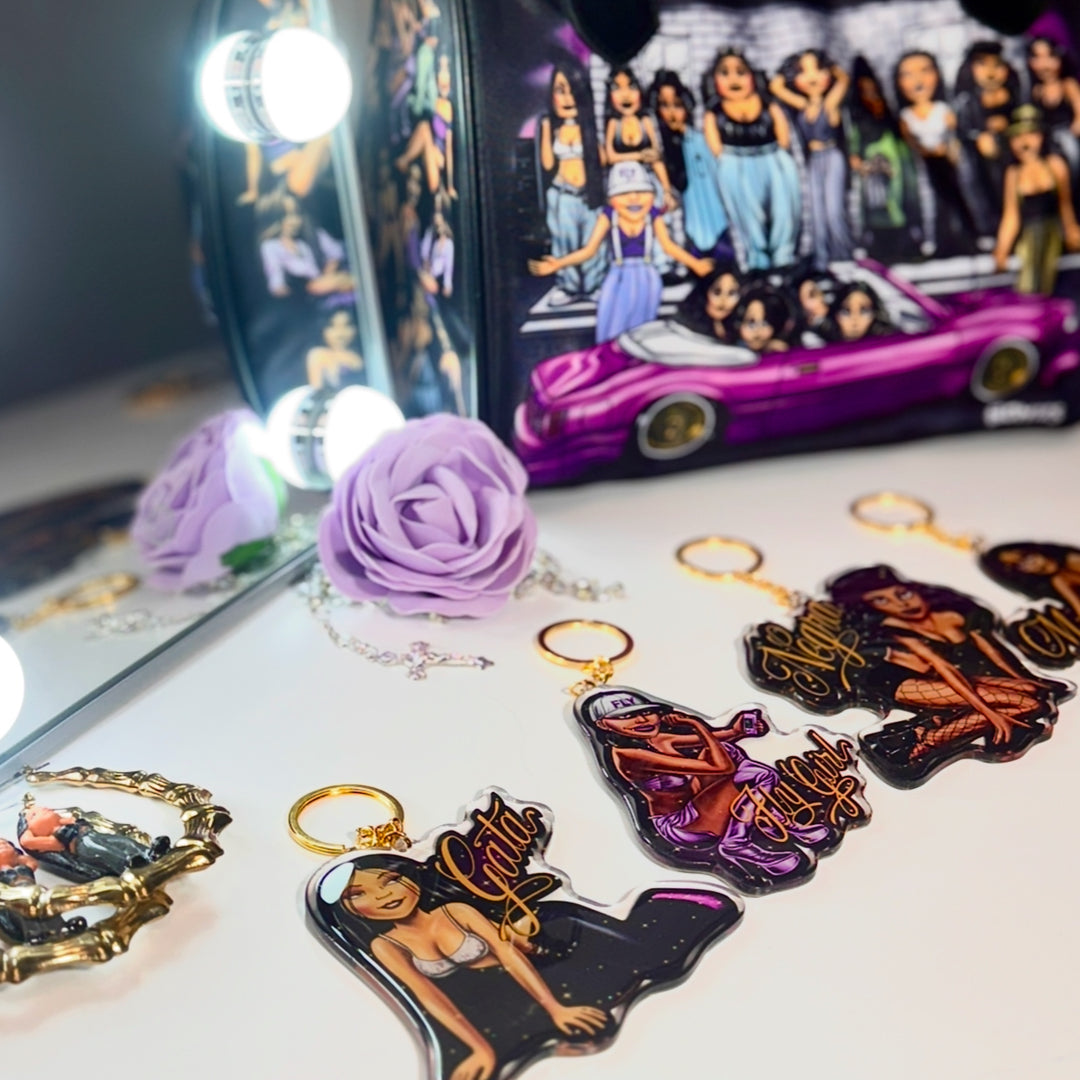 HomieGirl Old School Collectible Key Chain Bundle – 11-pack featuring classic Chicana-style characters with bold urban flair
