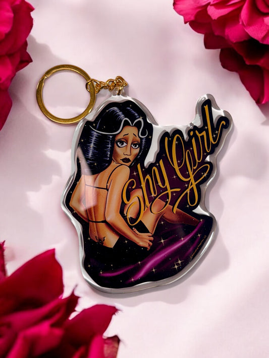 HomieGirl Shy Girl OG keychain featuring classic Chicana street-style character in bold, detailed design