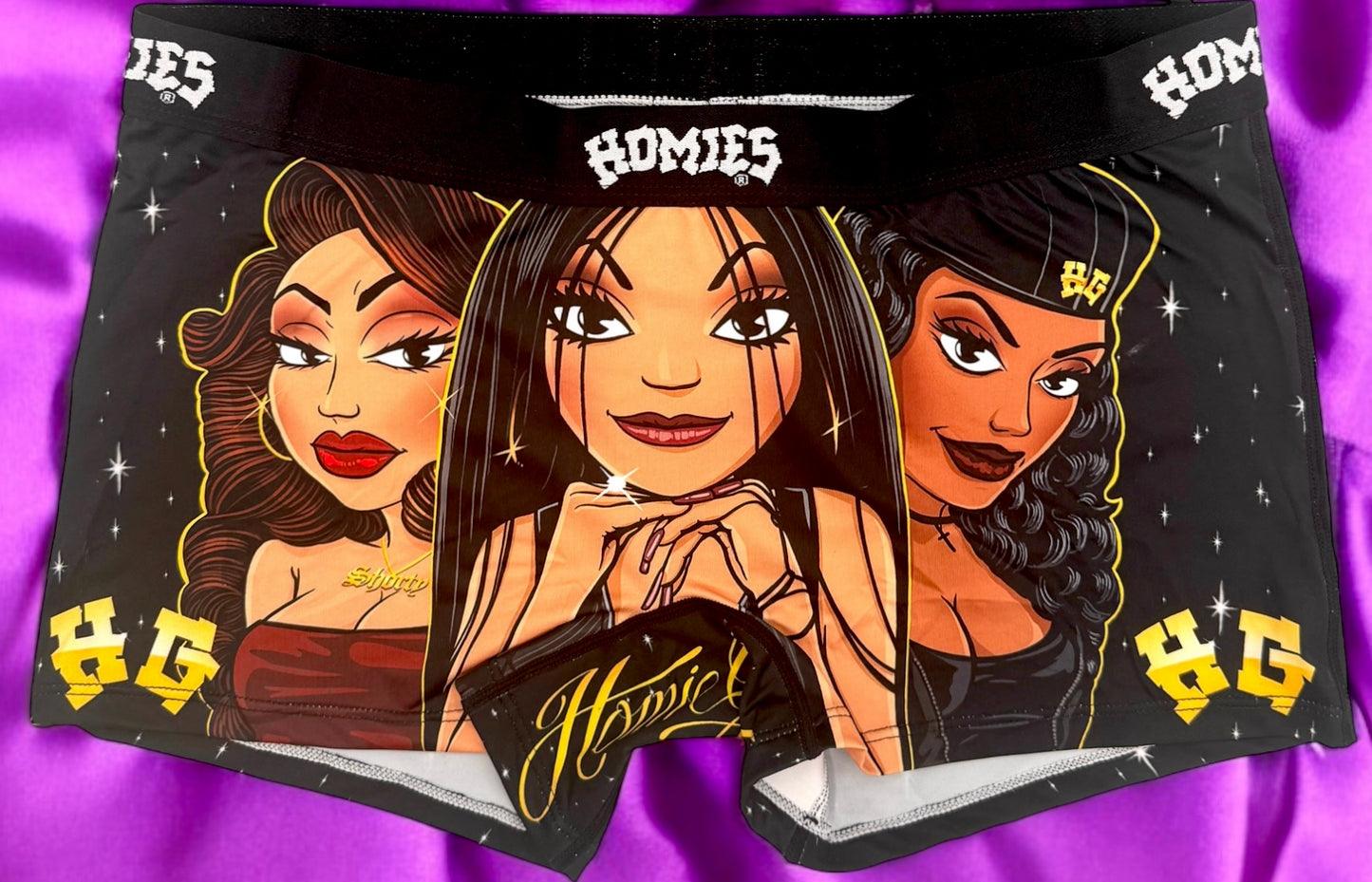 Front view of HomieGirl Chola underwear bottoms – bold Chicana streetwear with flirty attitude