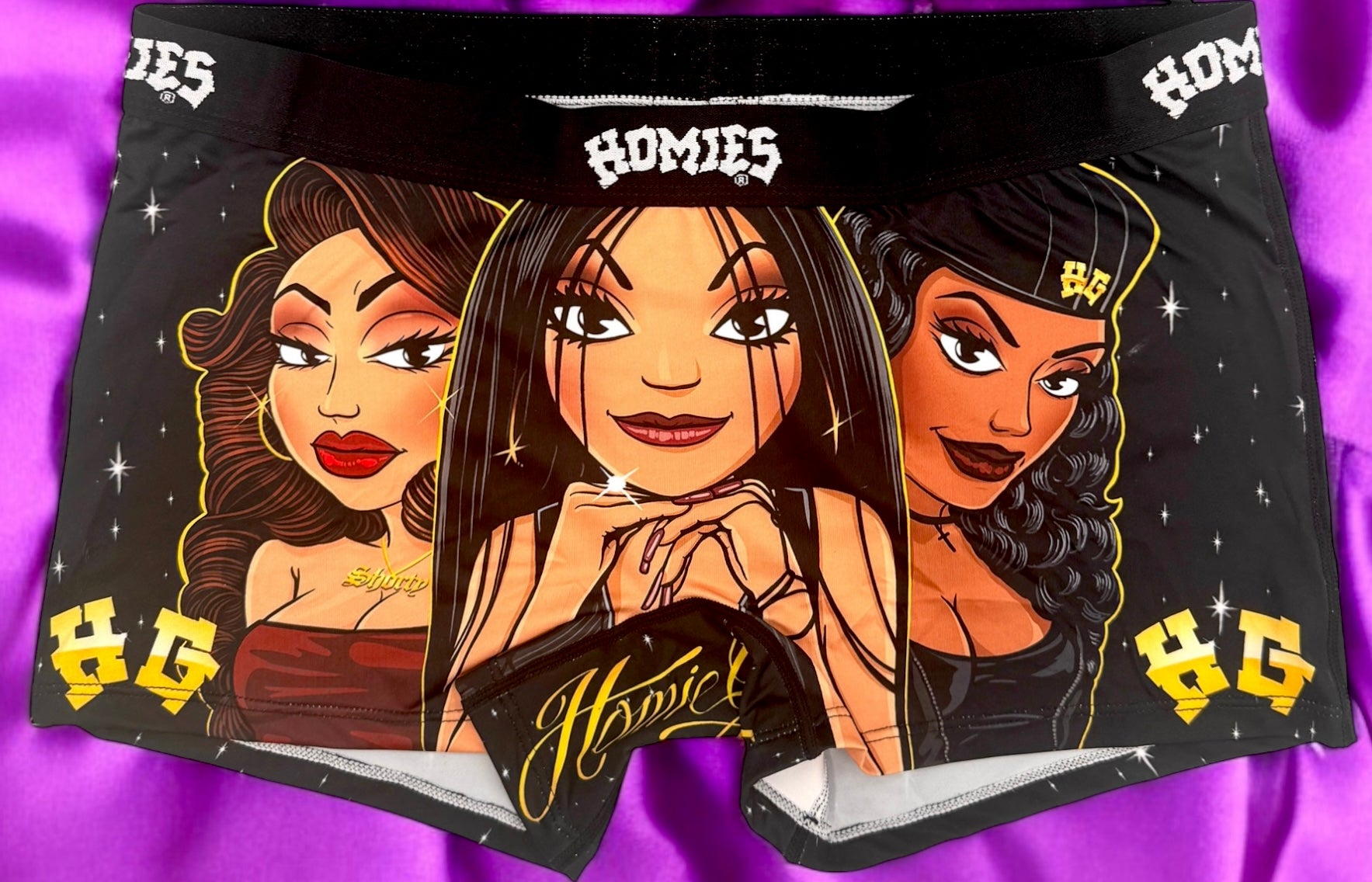 Front view of HomieGirl Chola underwear bottoms – bold Chicana streetwear with flirty attitude
