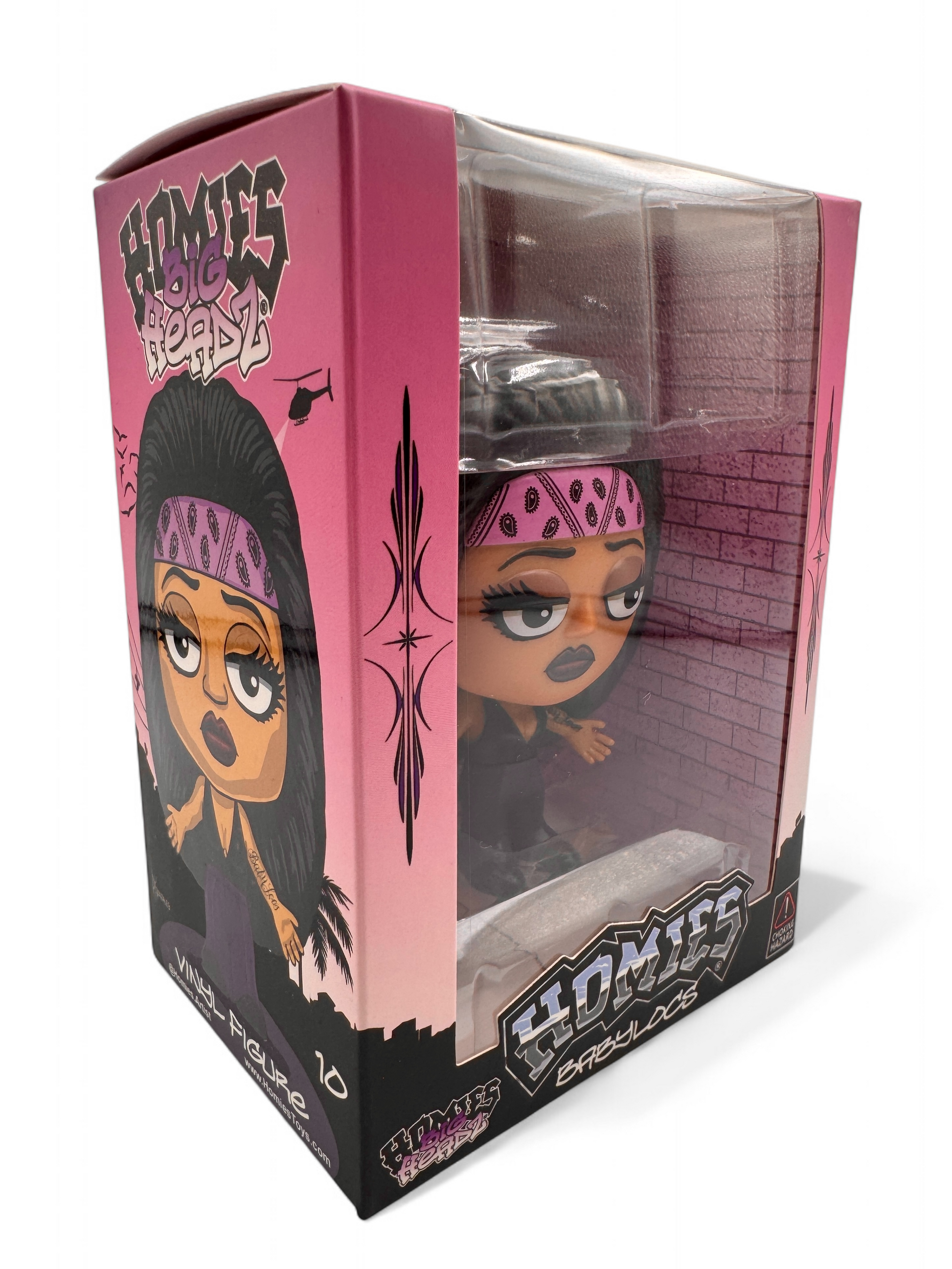 Left side view of HomieGirl Baby Locs collectible – detailed sculpt of urban fashion and hair.
